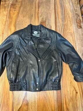 Pop's Leather Vintage Black Leather Bomber Jacket Turkey Custom Made